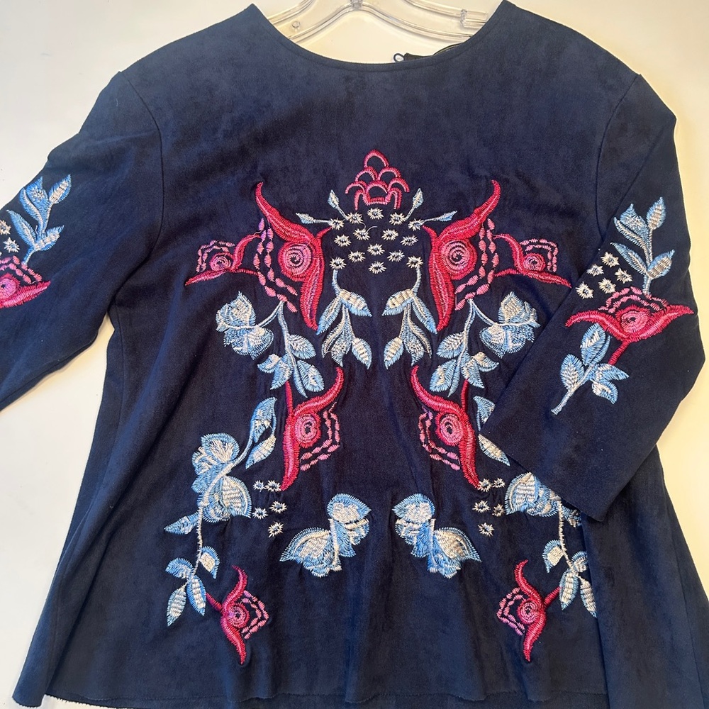 Embroidered suede-type top